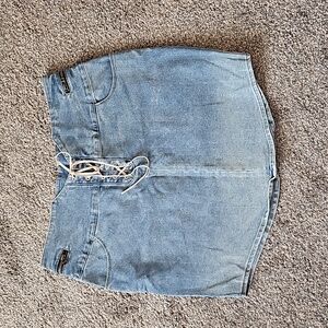 Demin laceup Side Zippers Mini Skirt W- Pockets